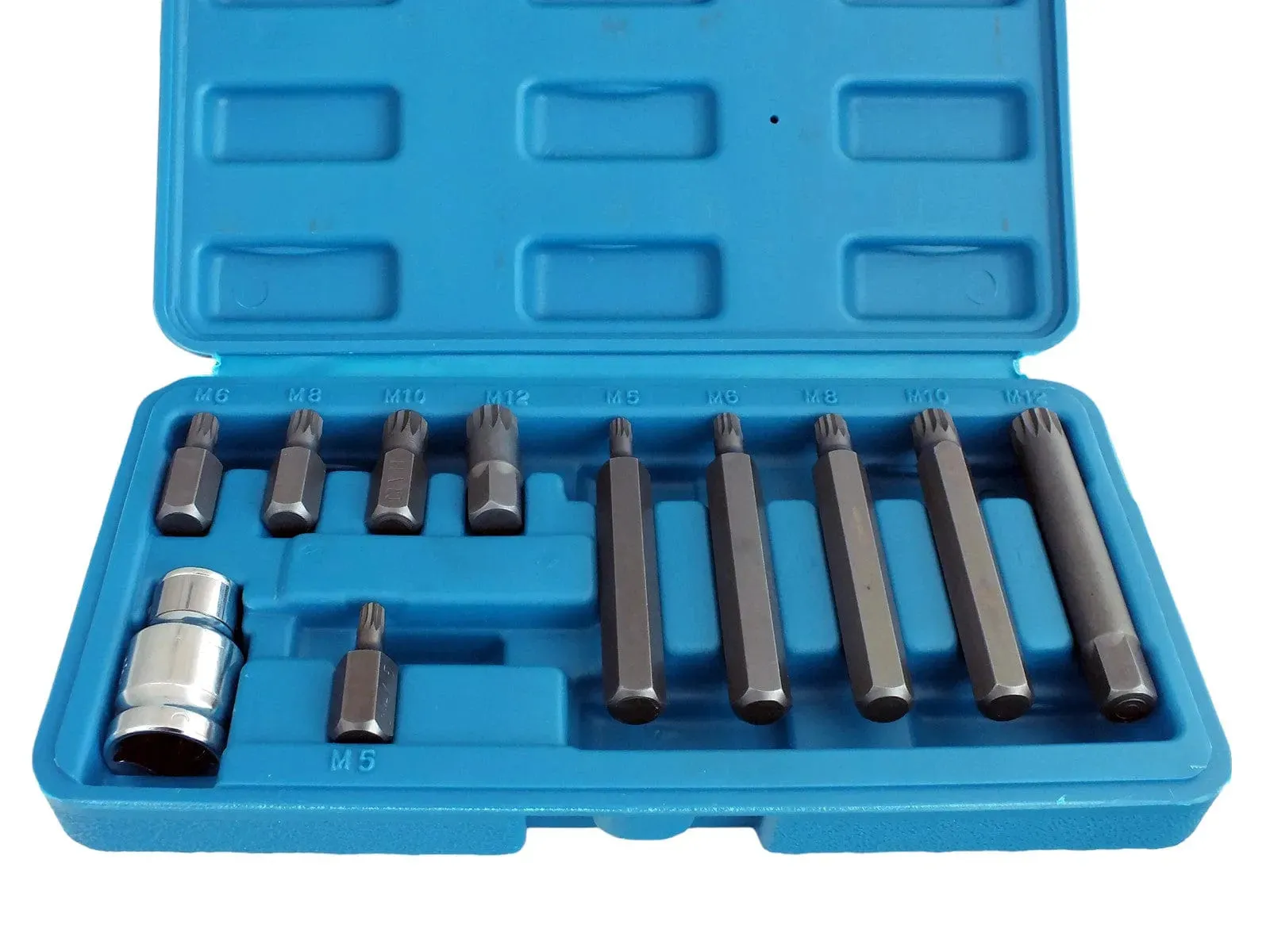 11 Piece Spline Hex Bit Socket Set M5 M6 M8 M10 M12 with 1/2" Drive Adaptor and Case