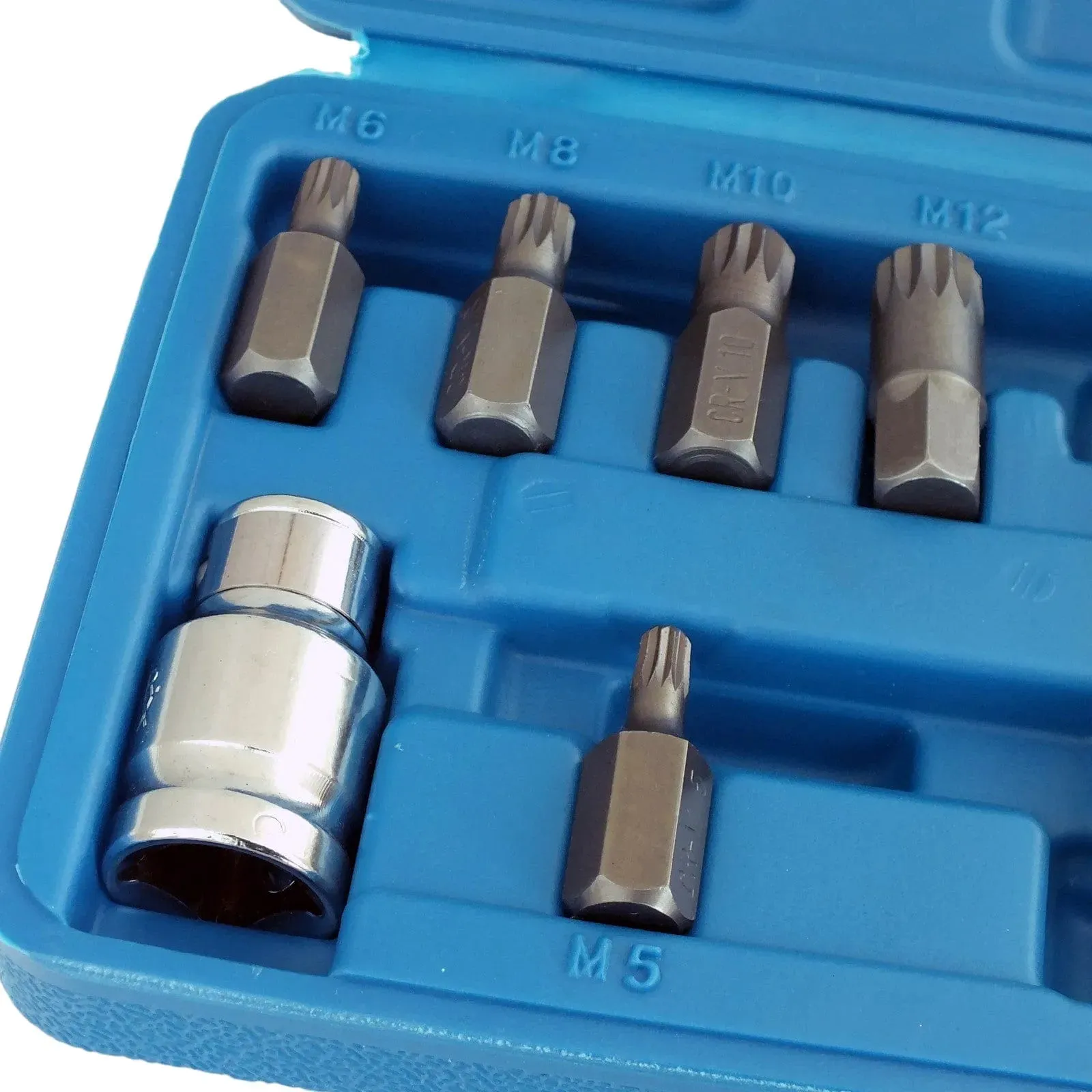 11 Piece Spline Hex Bit Socket Set M5 M6 M8 M10 M12 with 1/2" Drive Adaptor and Case