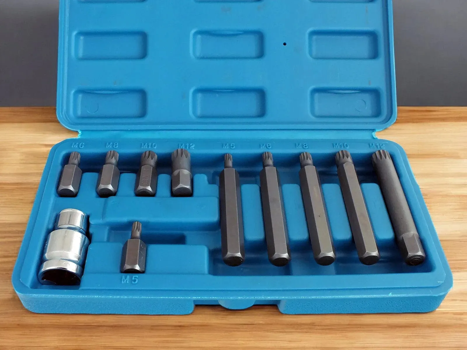 11 Piece Spline Hex Bit Socket Set M5 M6 M8 M10 M12 with 1/2" Drive Adaptor and Case