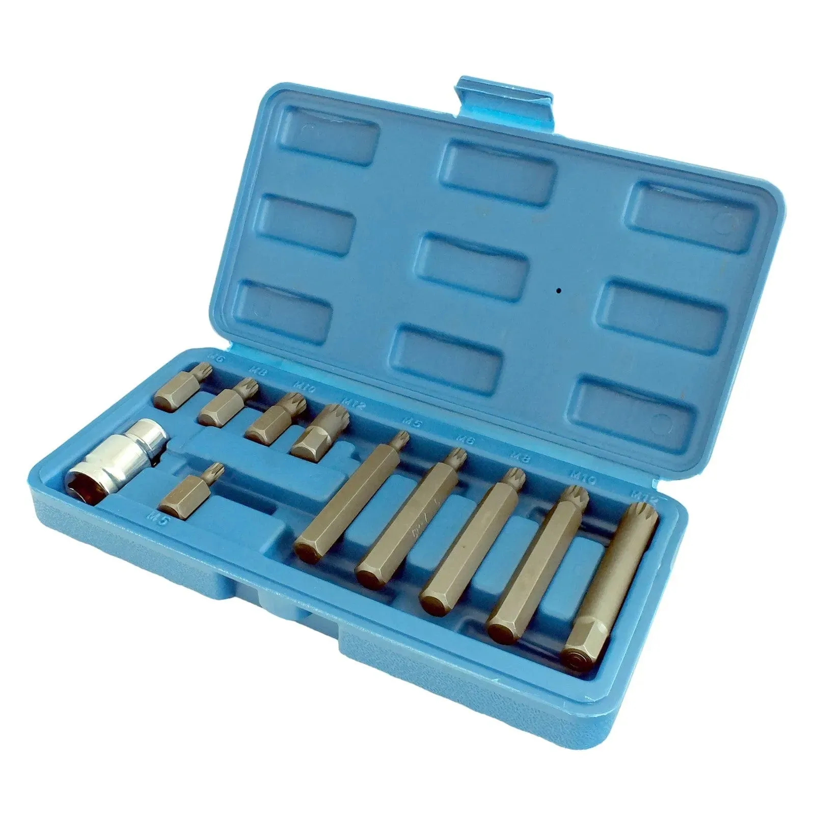 11 Piece Spline Hex Bit Socket Set M5 M6 M8 M10 M12 with 1/2" Drive Adaptor and Case
