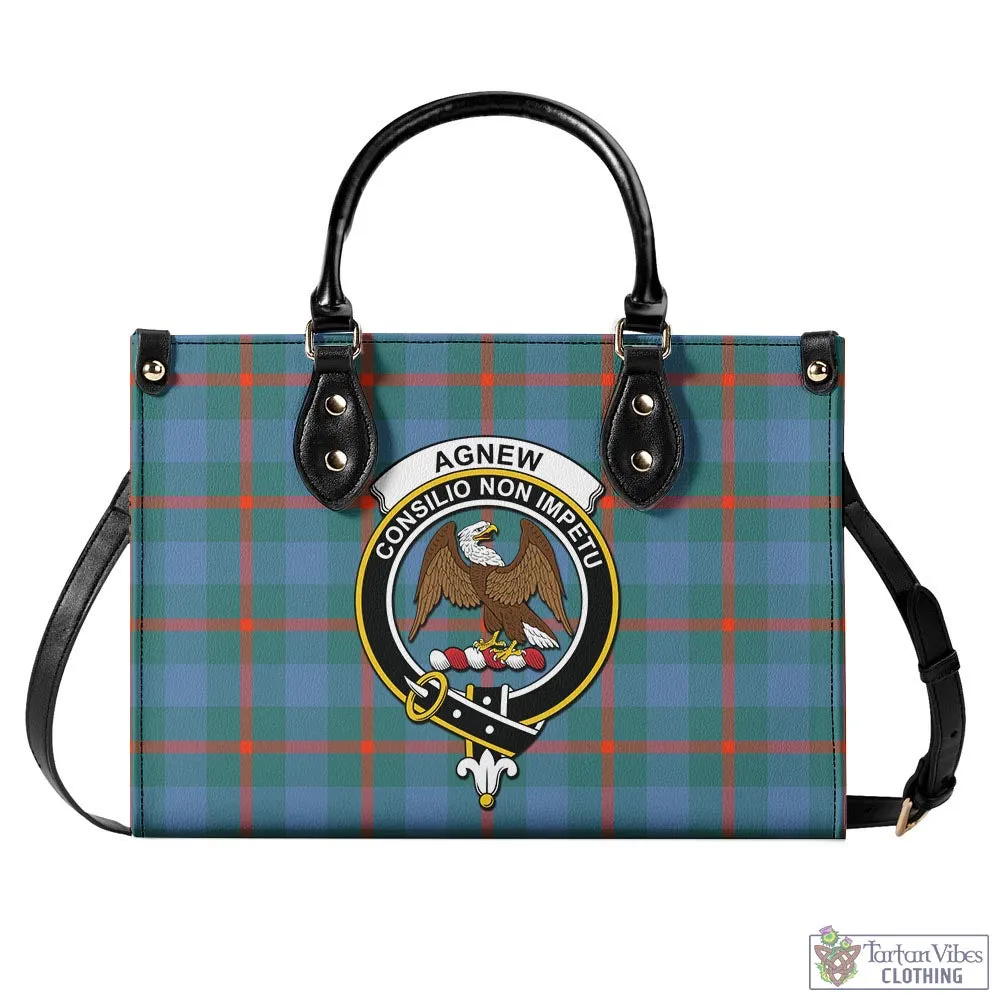 Agnew Ancient Tartan Luxury Leather Handbags with Family Crest