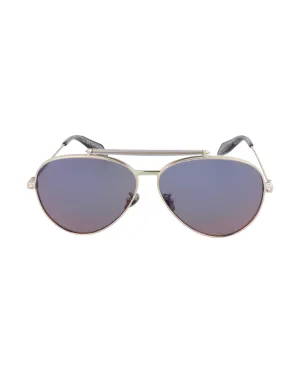 Alexander McQueen Unisex Aviator Gold Gold Blue Fashion Designer Eyewear