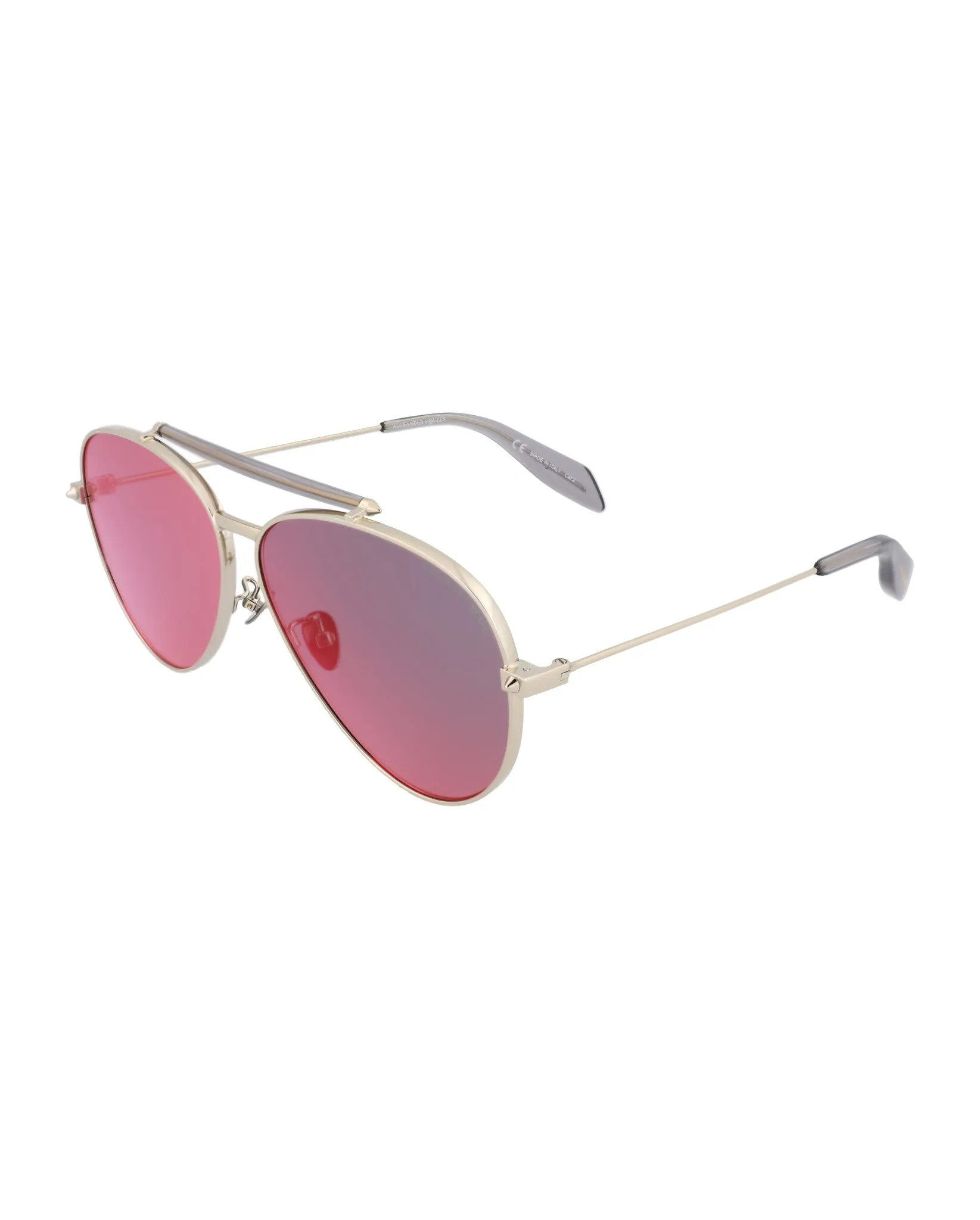 Alexander McQueen Unisex Aviator Gold Gold Blue Fashion Designer Eyewear