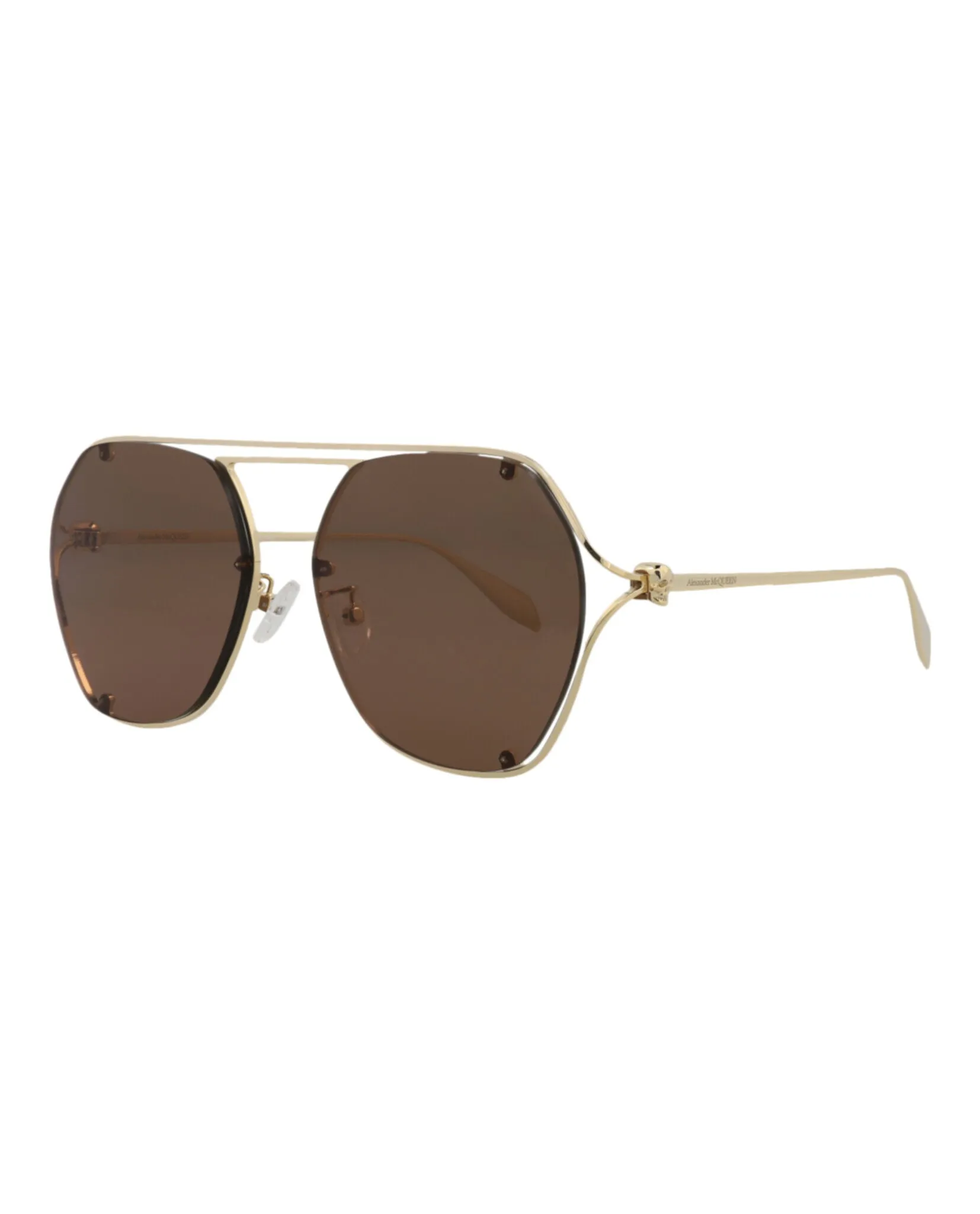 Alexander McQueen Womens Aviator Gold Gold Brown Fashion Designer Eyewear