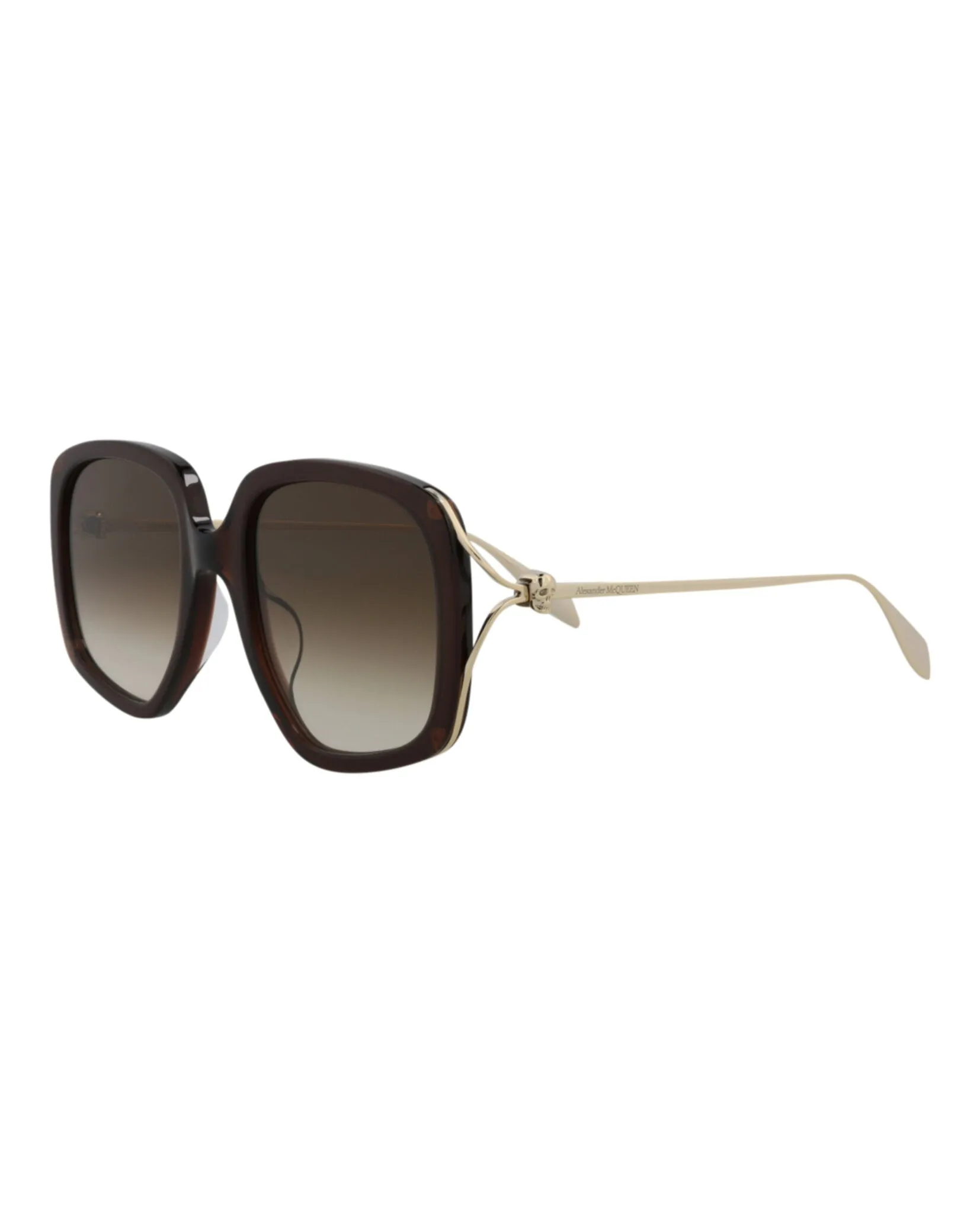 Alexander McQueen Womens Square/Rectangle Brown Gold Brown Fashion Designer Eyewear