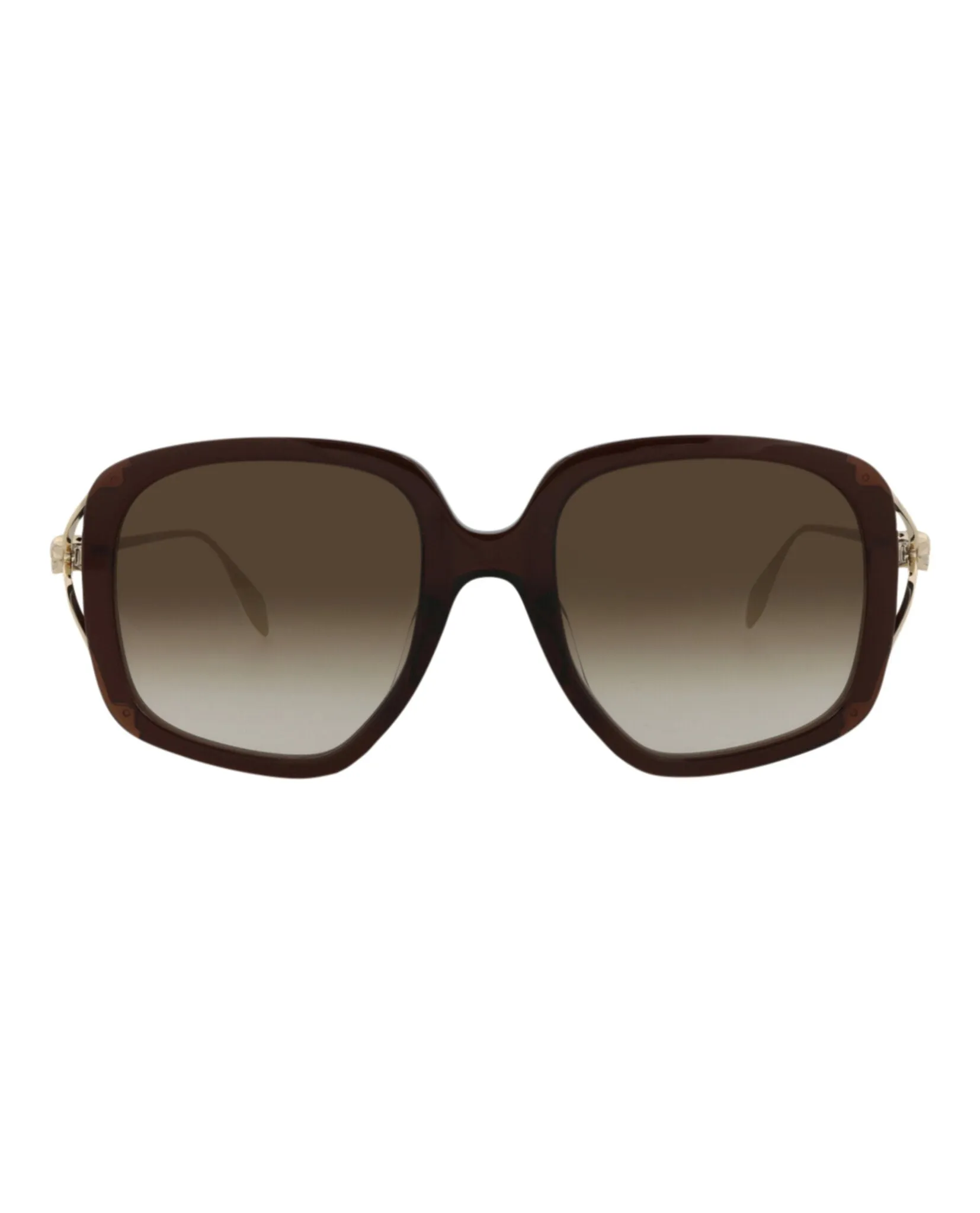 Alexander McQueen Womens Square/Rectangle Brown Gold Brown Fashion Designer Eyewear