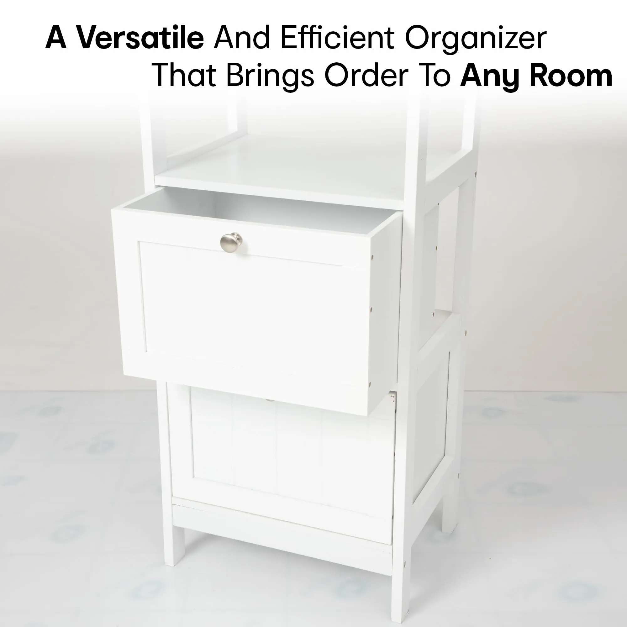 Anko Panelled 5 Tier Shelf | Multi-Drawer Bathroom & livingroom Organizer Rack | MDF Storage Unit with Bedroom Furniture, Office/Home Decoration | 160 x 40 x 30cm | 25 Kg Capacity, White