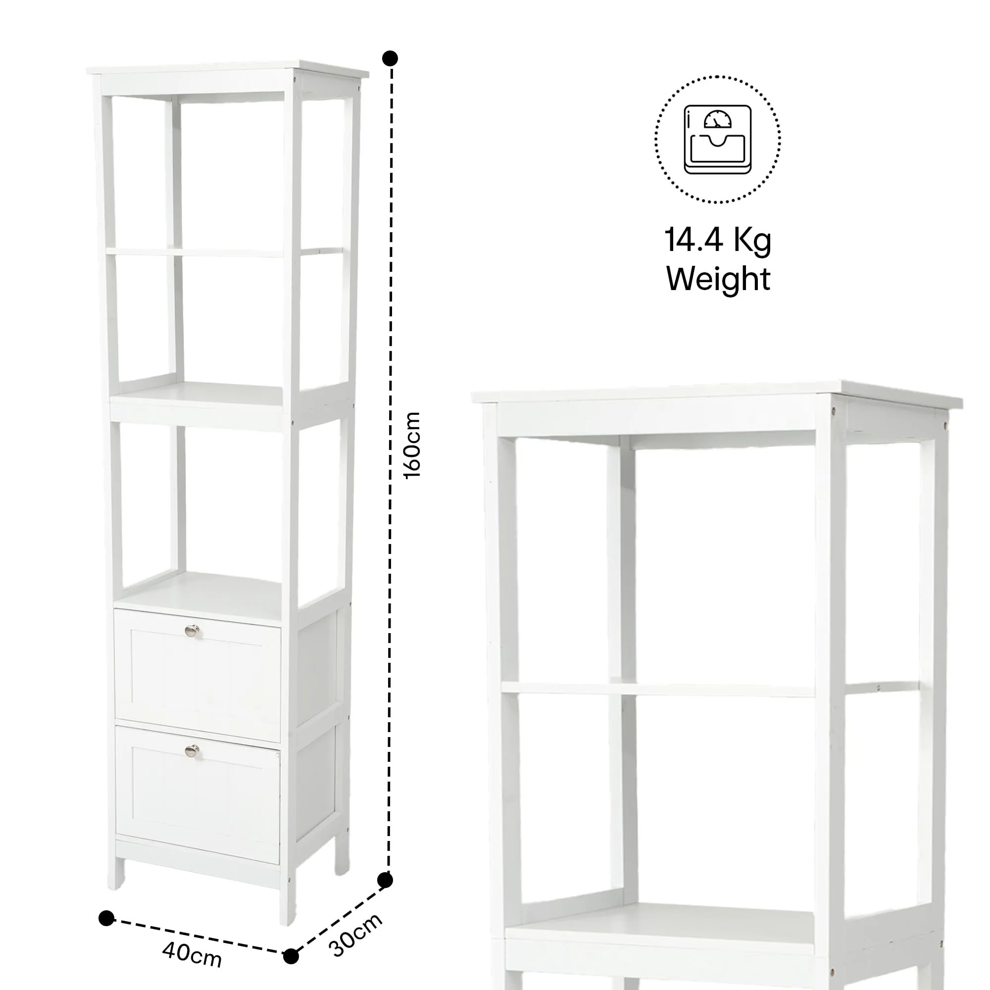 Anko Panelled 5 Tier Shelf | Multi-Drawer Bathroom & livingroom Organizer Rack | MDF Storage Unit with Bedroom Furniture, Office/Home Decoration | 160 x 40 x 30cm | 25 Kg Capacity, White