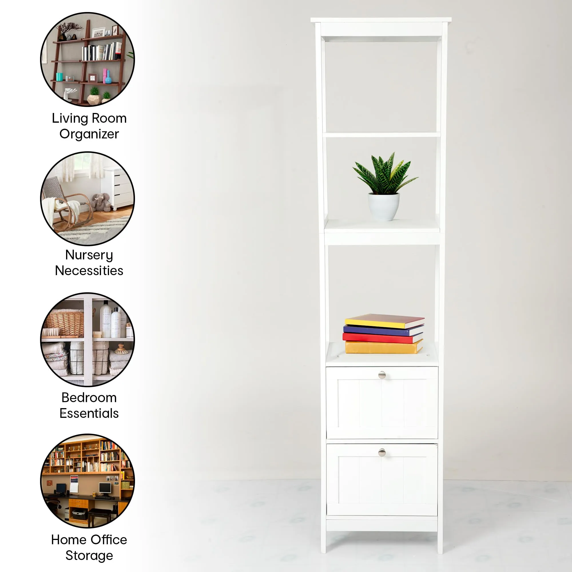 Anko Panelled 5 Tier Shelf | Multi-Drawer Bathroom & livingroom Organizer Rack | MDF Storage Unit with Bedroom Furniture, Office/Home Decoration | 160 x 40 x 30cm | 25 Kg Capacity, White