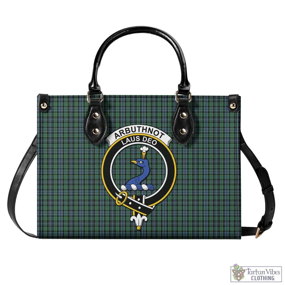 Arbuthnot Tartan Luxury Leather Handbags with Family Crest
