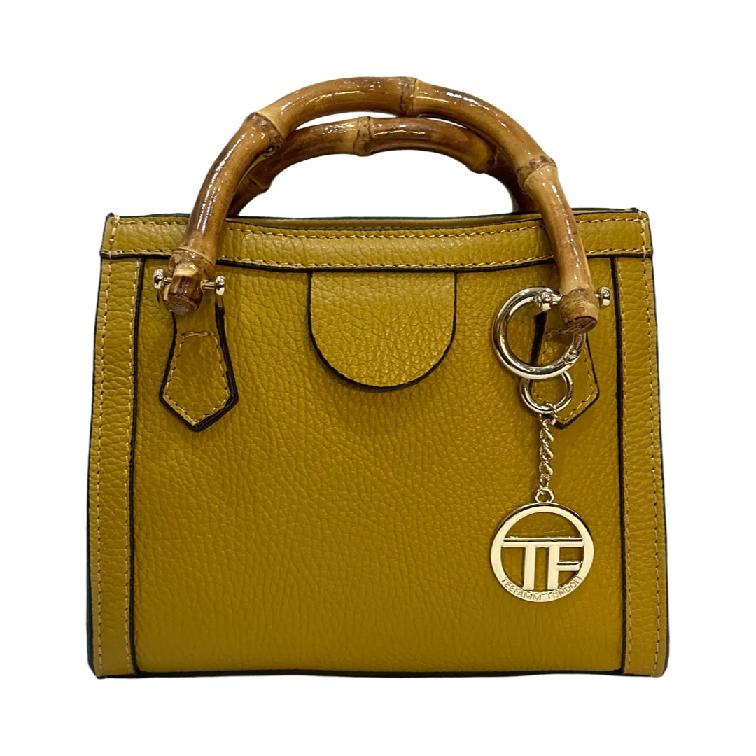 Bamboo Handles Leather Small Tote Bag