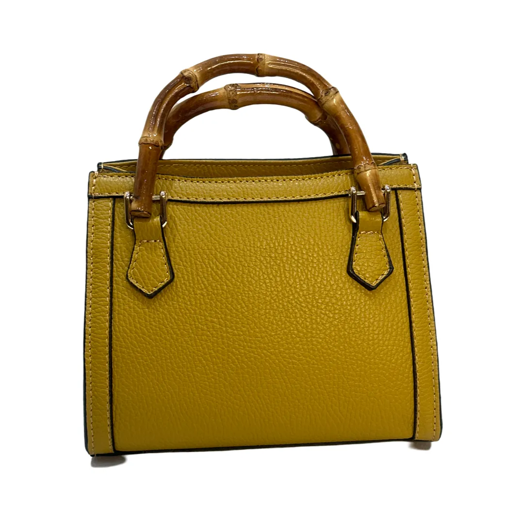 Bamboo Handles Leather Small Tote Bag