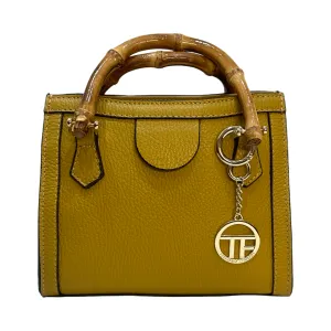 Bamboo Handles Leather Small Tote Bag