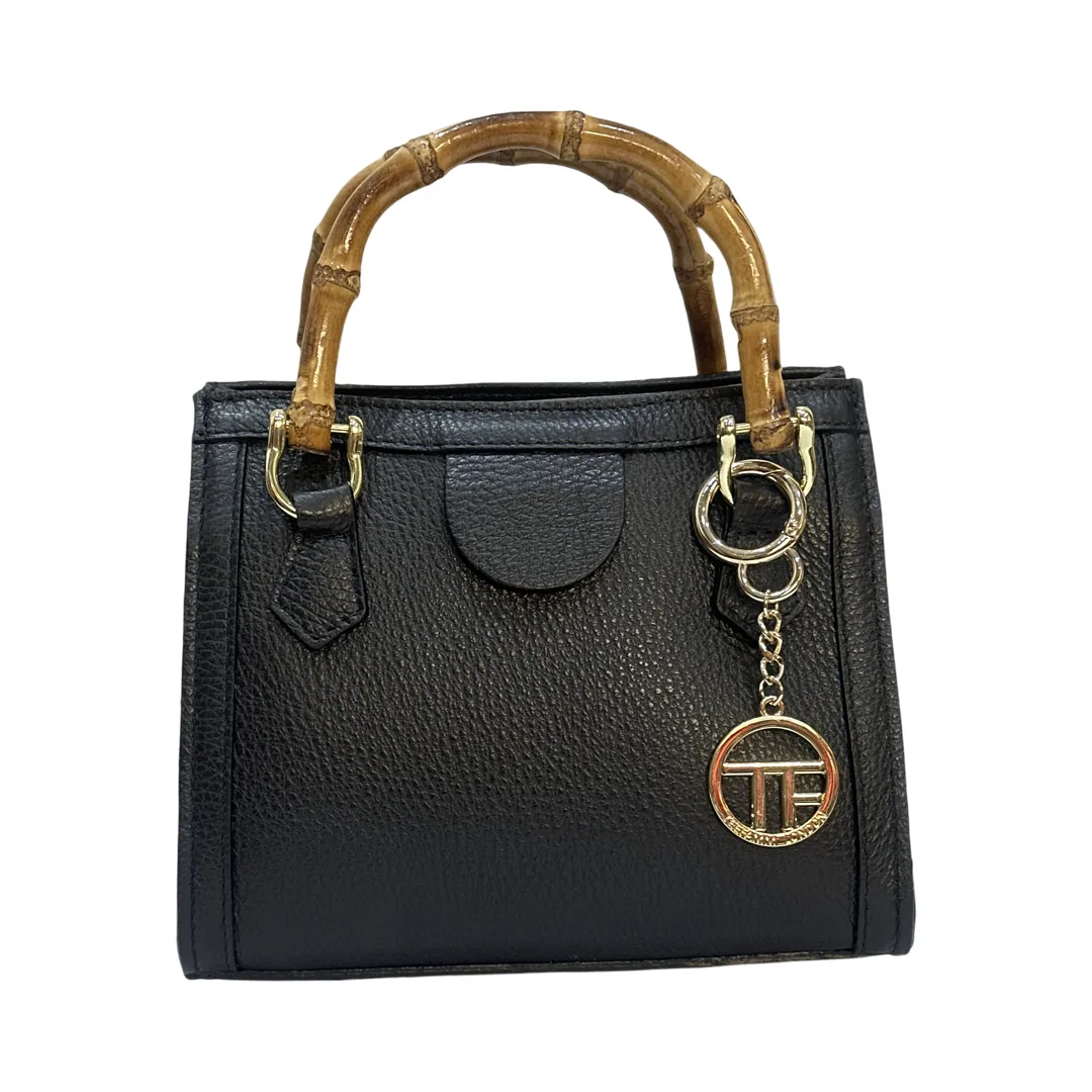 Bamboo Handles Leather Small Tote Bag