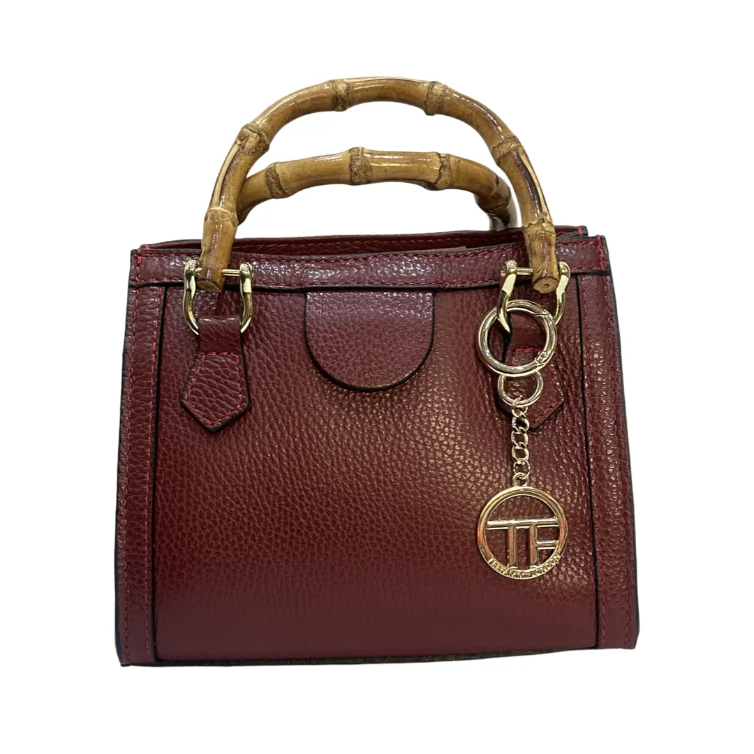 Bamboo Handles Leather Small Tote Bag