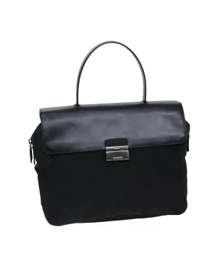 Black Nylon Handbag with Handle and Scratches - Made in Italy