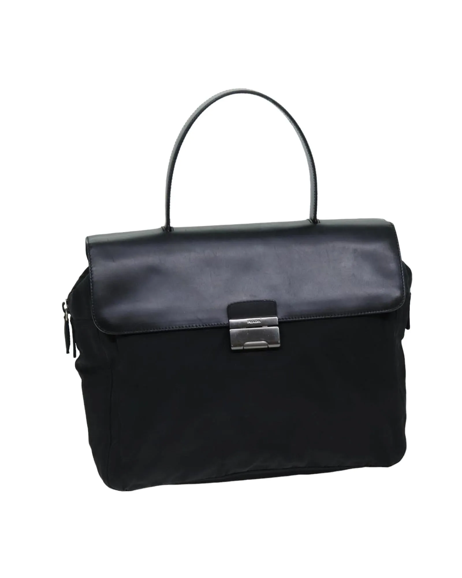 Black Nylon Handbag with Handle and Scratches - Made in Italy