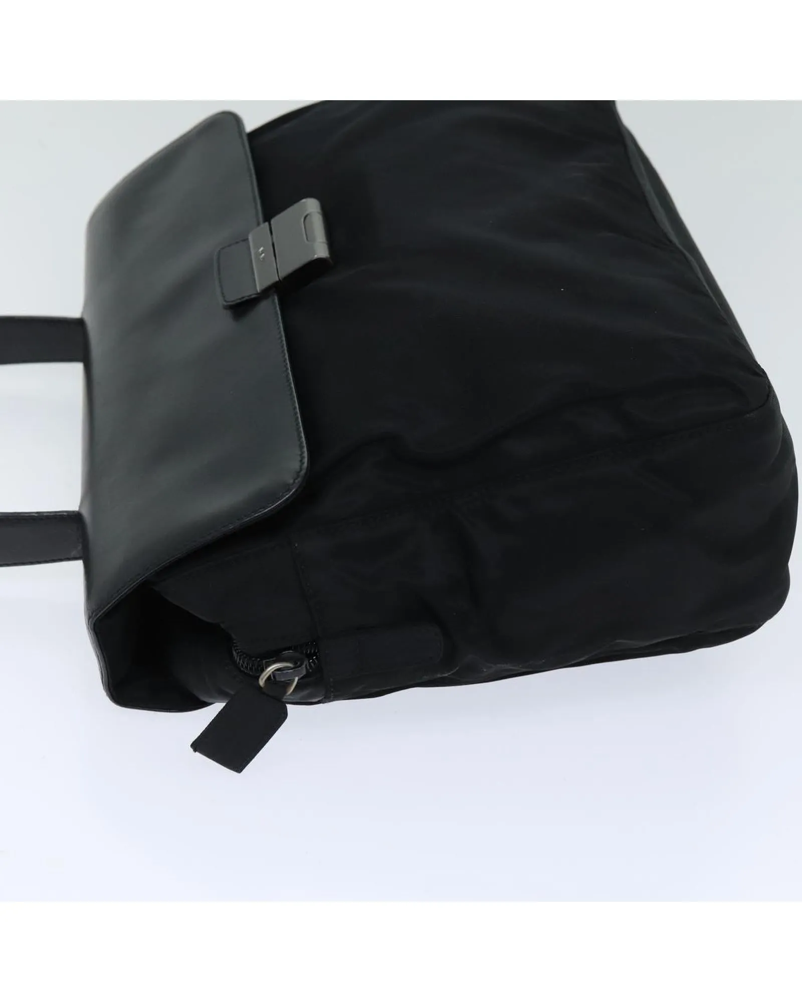 Black Nylon Handbag with Handle and Scratches - Made in Italy