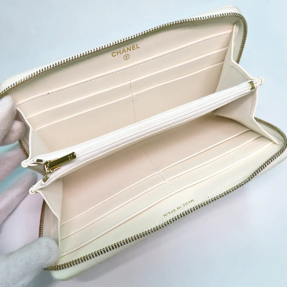 CHANEL CHANEL Long Zip Wallet AP3337 Matrasse Caviar S White G  Round  Long Wallet Coco Small Leather