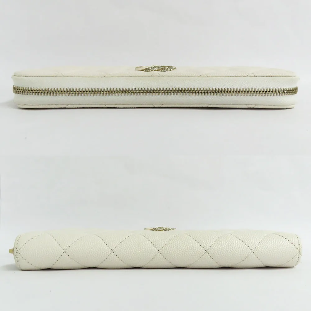 CHANEL CHANEL Long Zip Wallet AP3337 Matrasse Caviar S White G  Round  Long Wallet Coco Small Leather