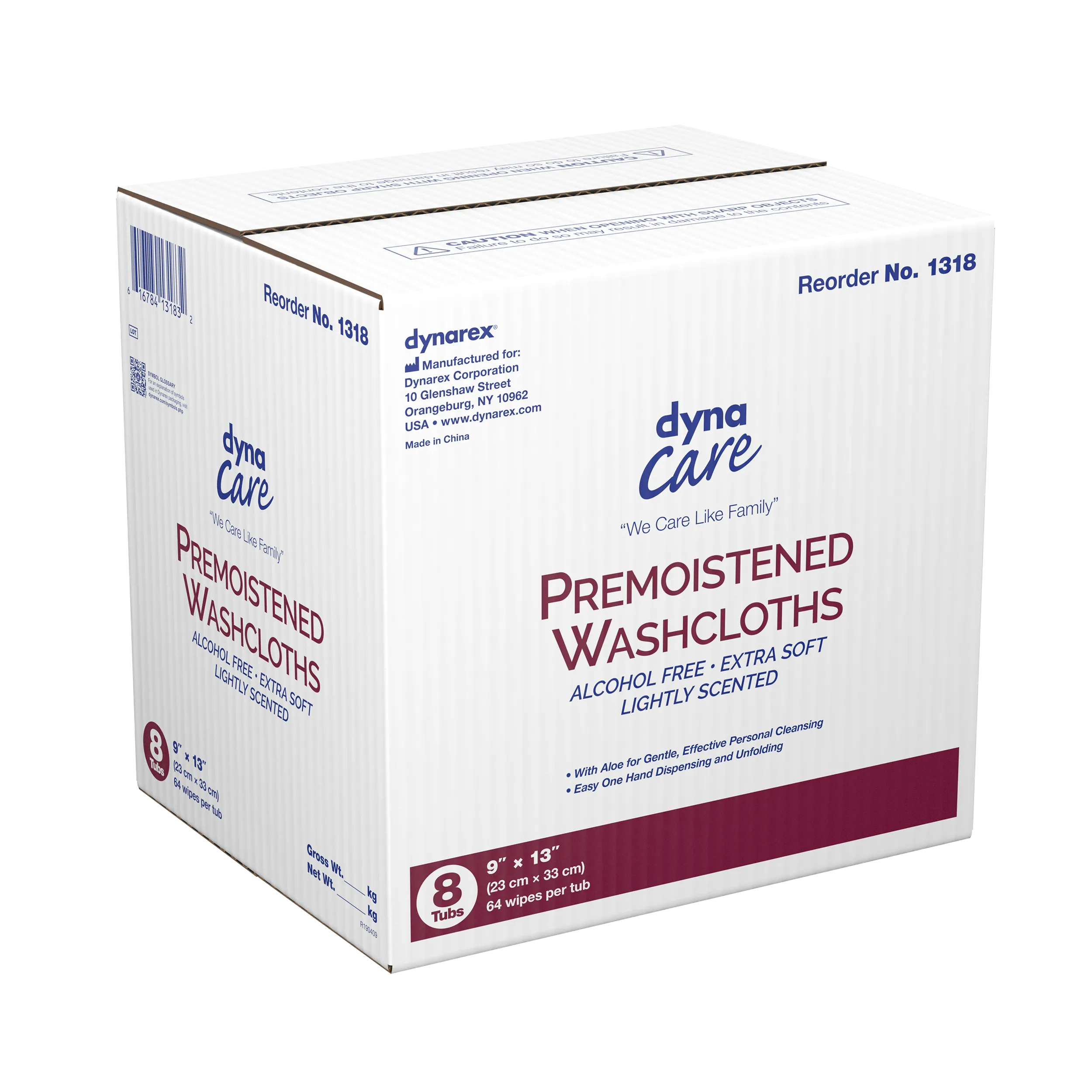 Dynarex - Premoistened Adult Washcloths, 9" x 13" - Tub