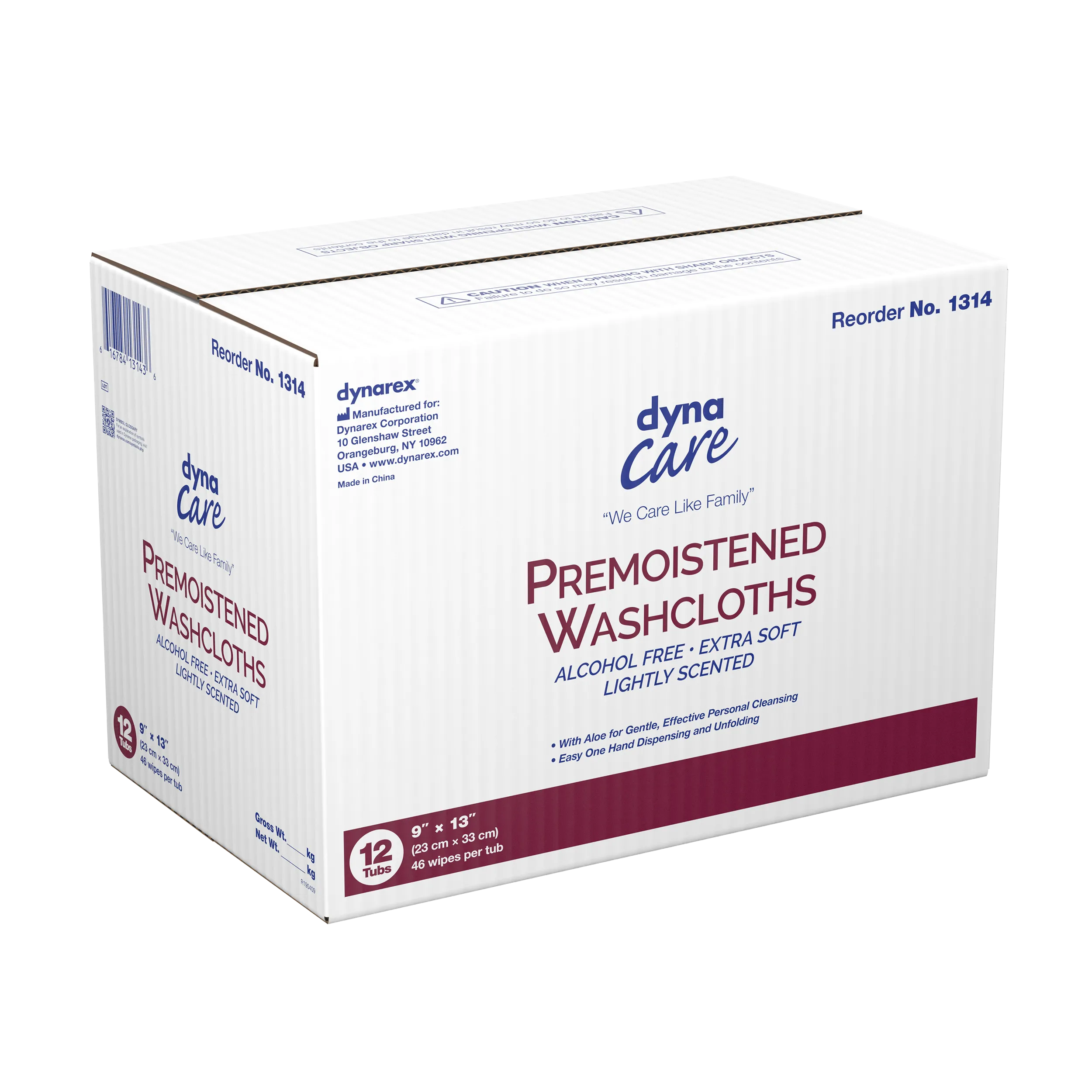 Dynarex - Premoistened Adult Washcloths, 9" x 13" - Tub