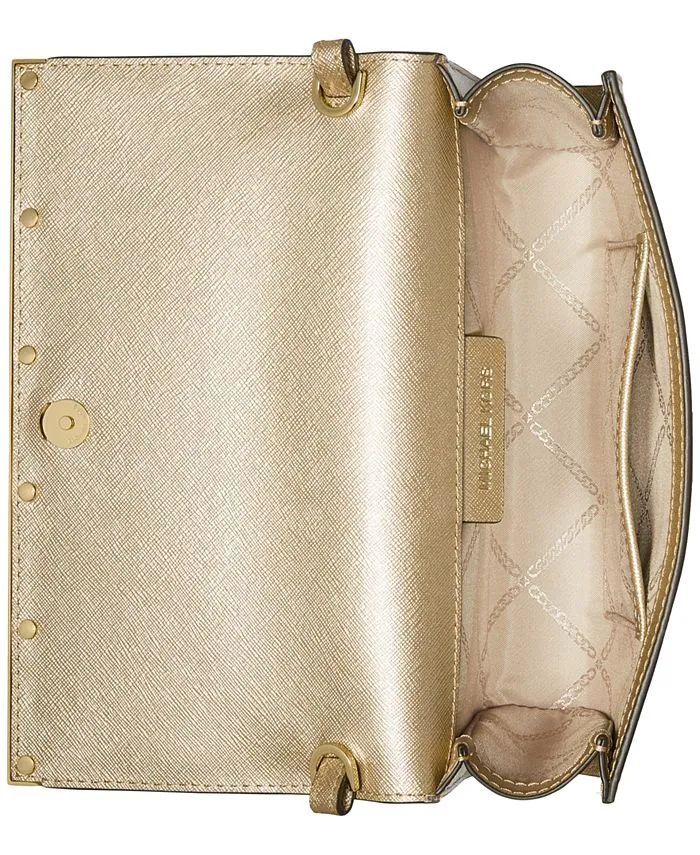 East West Michael Kors Large Leather Clutch, Gold