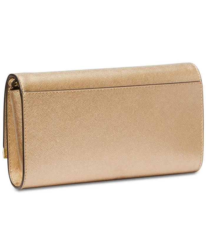 East West Michael Kors Large Leather Clutch, Gold