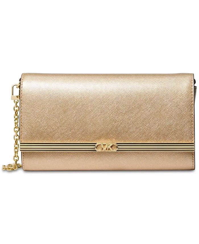 East West Michael Kors Large Leather Clutch, Gold