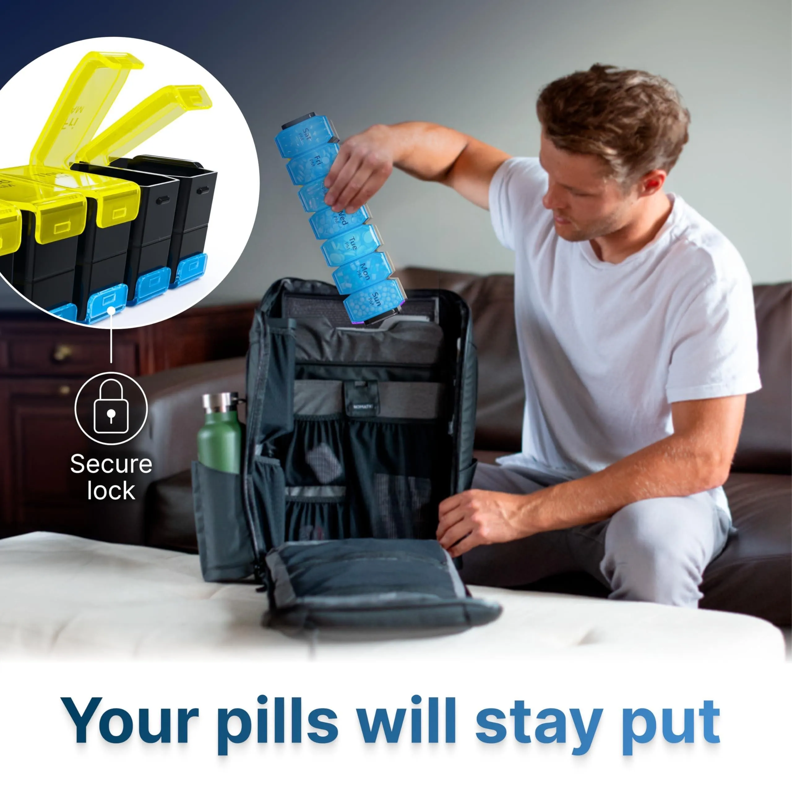 Extra Large Weekly Pill Organizer 2 Times a Day XL Pill Case Am Pm Yellow Blue