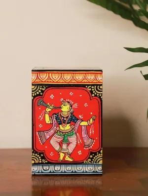 Handpainted Pattachitra Art Utility Box - The Dancer, Red