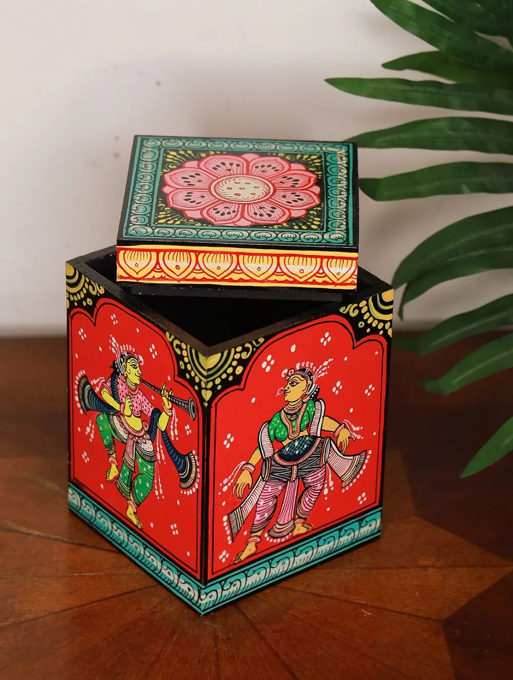 Handpainted Pattachitra Art Utility Box - The Dancer, Red