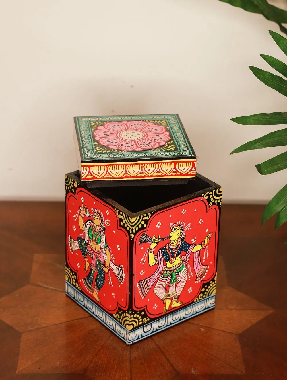 Handpainted Pattachitra Art Utility Box - The Dancer, Red