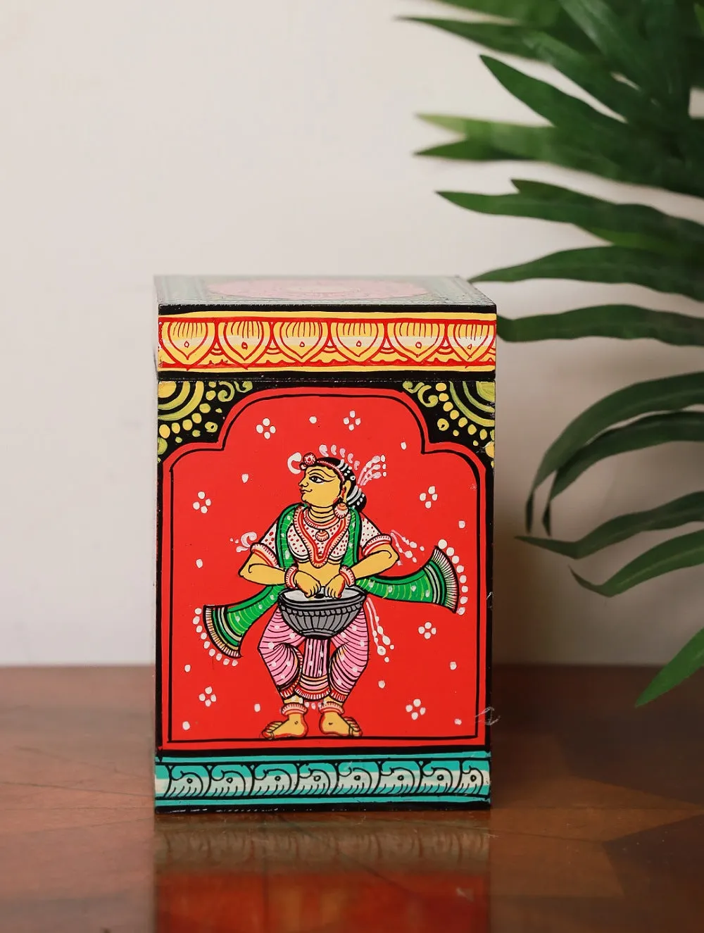 Handpainted Pattachitra Art Utility Box - The Dancer, Red