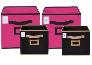 Kuber Industries Non Woven 4 Pieces Small & Large Foldable Storage Organiser Cubes/Boxes (Pink & Black) - CTKTC035348