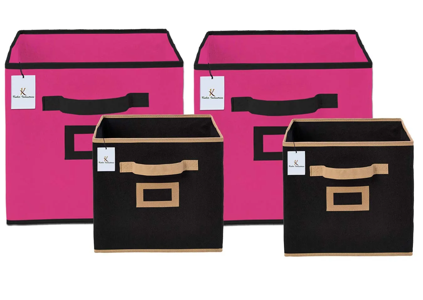 Kuber Industries Non Woven 4 Pieces Small & Large Foldable Storage Organiser Cubes/Boxes (Pink & Black) - CTKTC035348