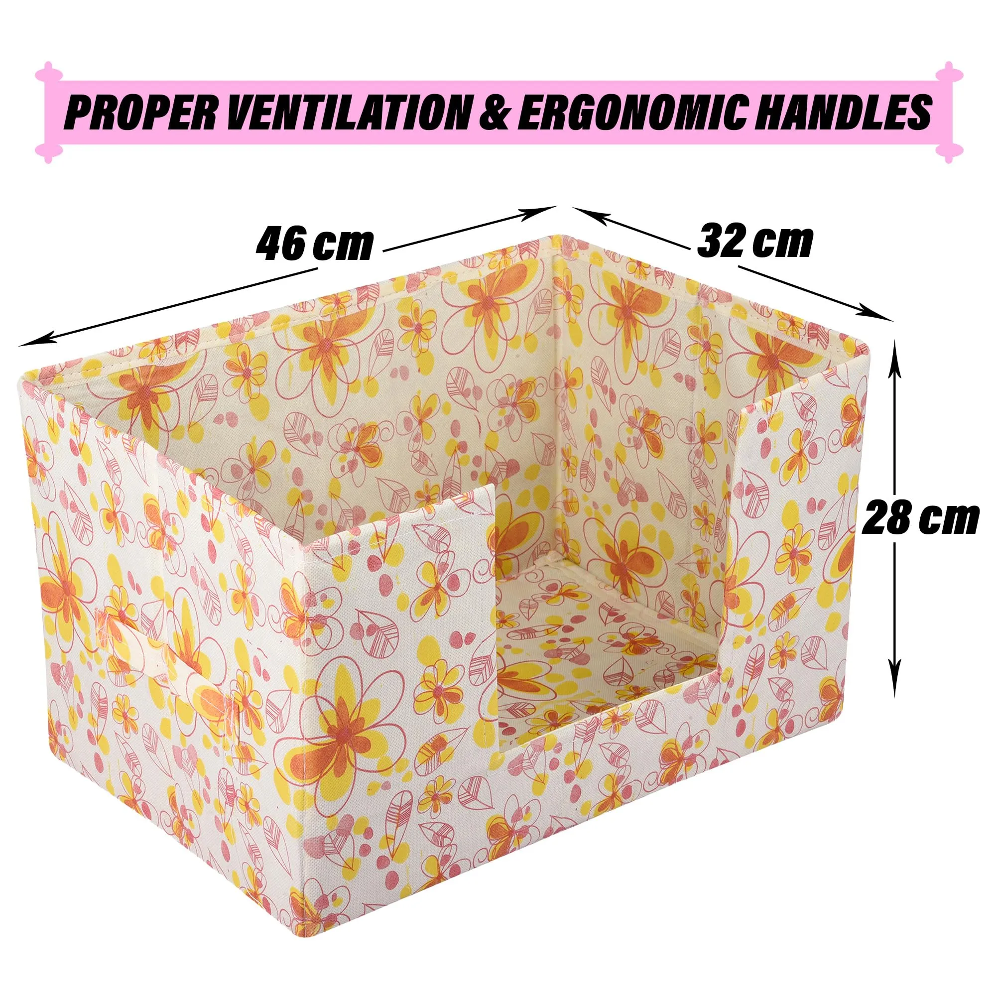 Kuber Industries Saree Organizer | Storage Box for Wardrobe | Closet Storage Organizer with Handle | Cloth Organizer for Women | Drawer Storage Box | Red Flower-Design | Cream