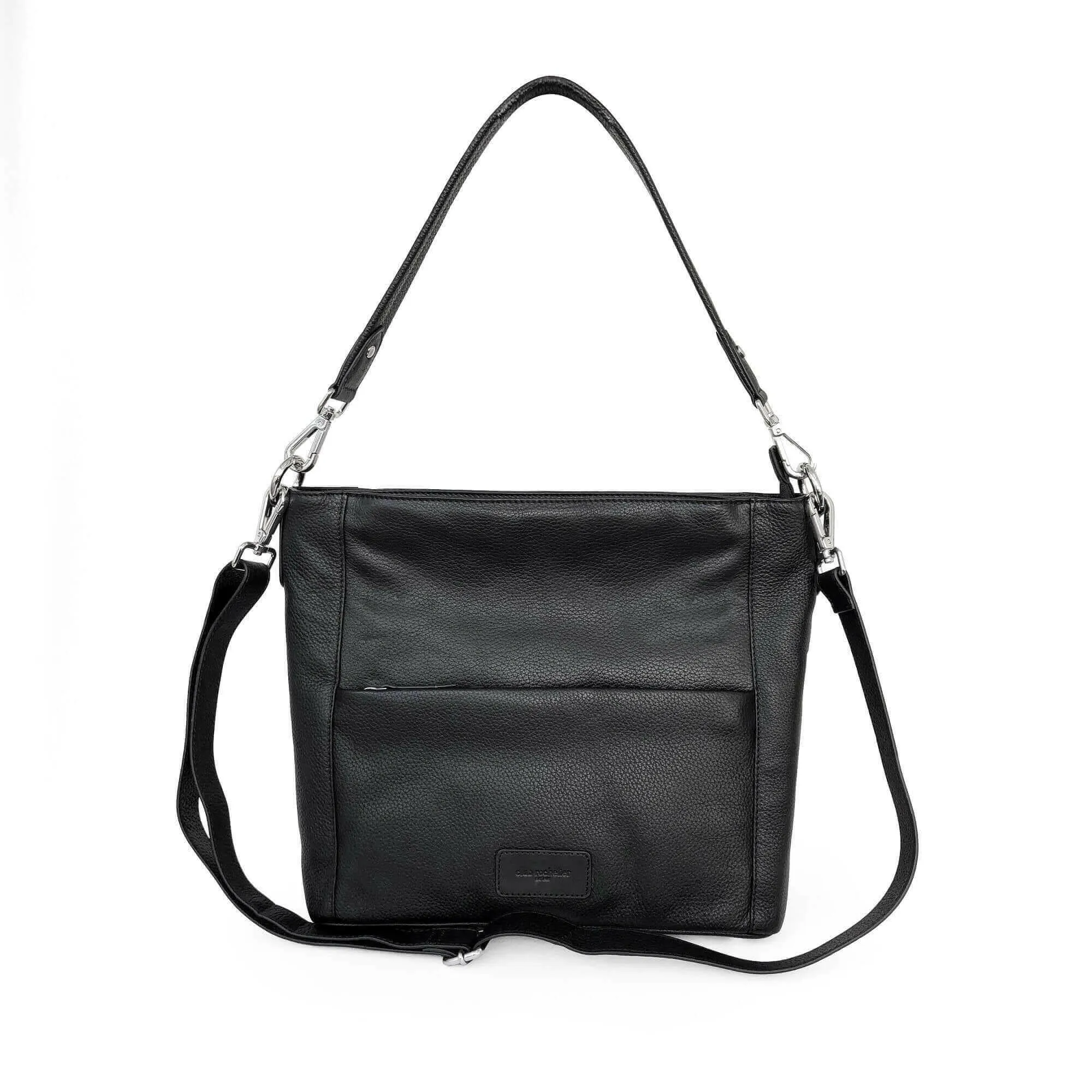 Ladies Large Leather Multi Zip Pocket Hobo Shoulder Bag