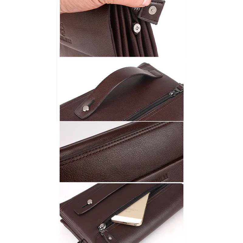 Leather Clutch for Men Triple Compartment Organizer Wrist Bag Wallet