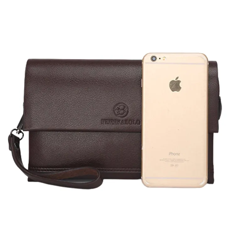 Leather Clutch for Men Triple Compartment Organizer Wrist Bag Wallet