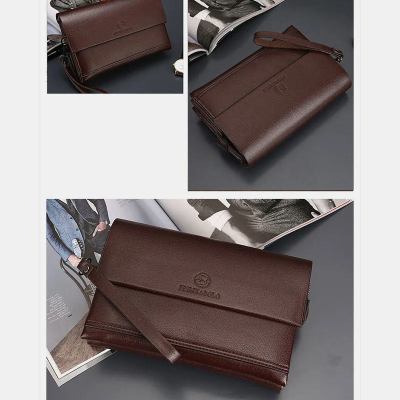 Leather Clutch for Men Triple Compartment Organizer Wrist Bag Wallet