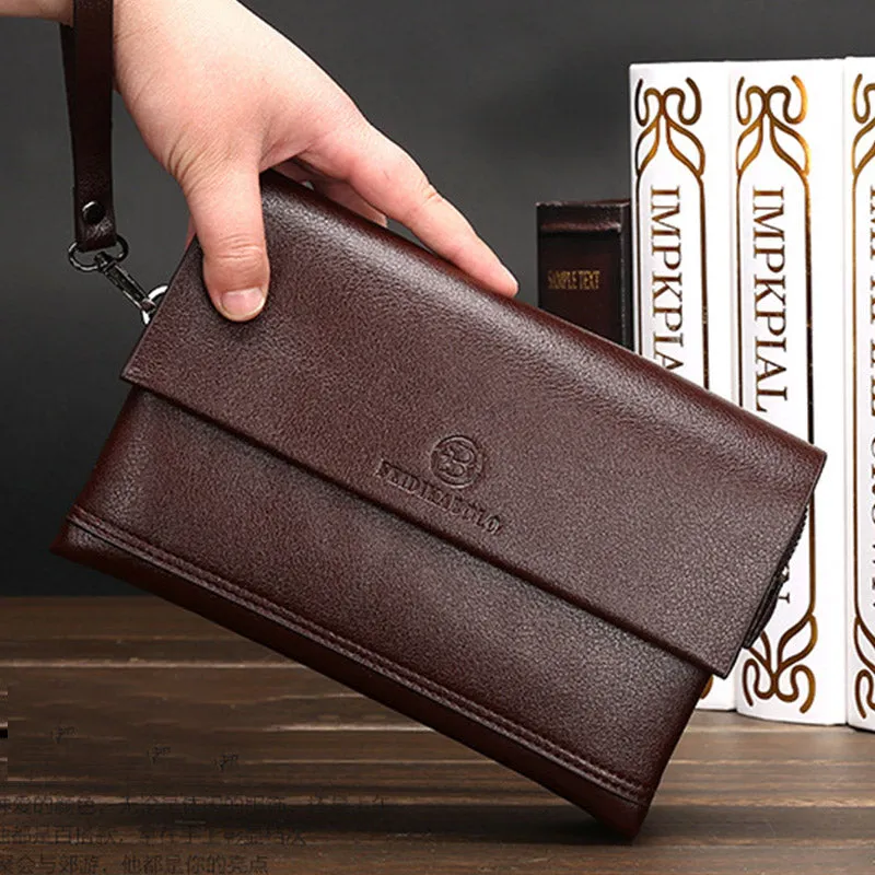 Leather Clutch for Men Triple Compartment Organizer Wrist Bag Wallet