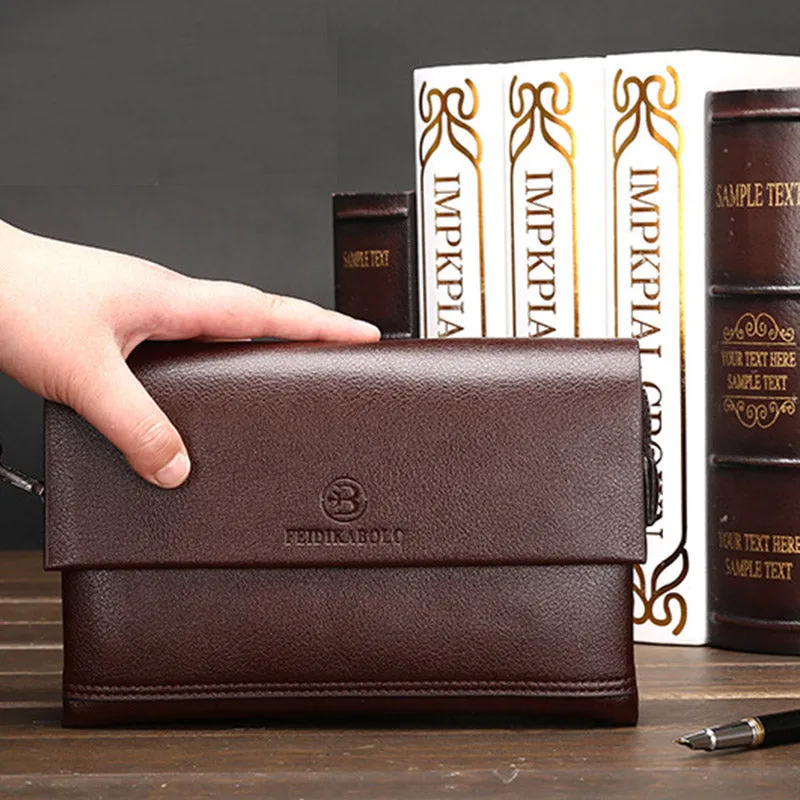 Leather Clutch for Men Triple Compartment Organizer Wrist Bag Wallet