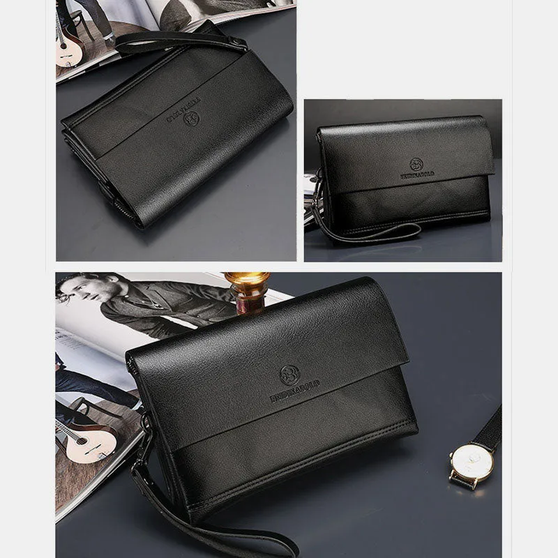 Leather Clutch for Men Triple Compartment Organizer Wrist Bag Wallet