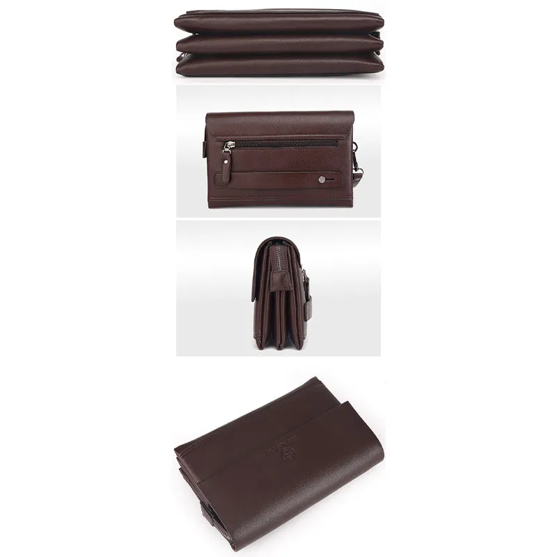 Leather Clutch for Men Triple Compartment Organizer Wrist Bag Wallet