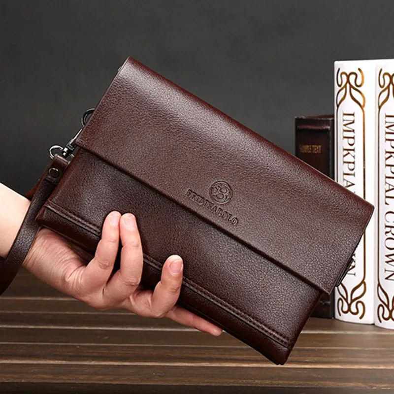 Leather Clutch for Men Triple Compartment Organizer Wrist Bag Wallet