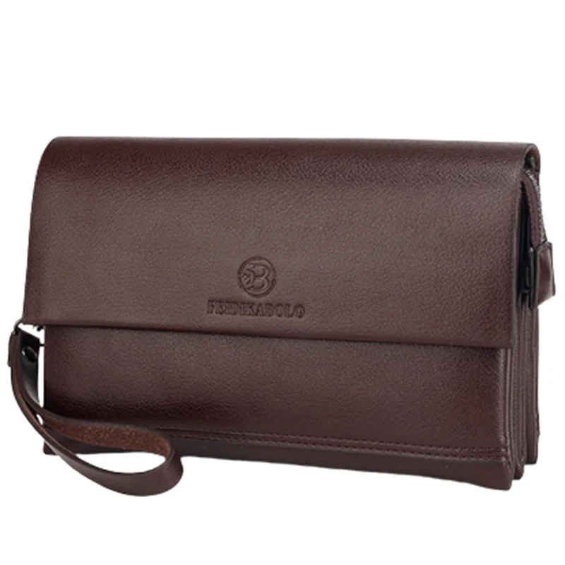 Leather Clutch for Men Triple Compartment Organizer Wrist Bag Wallet