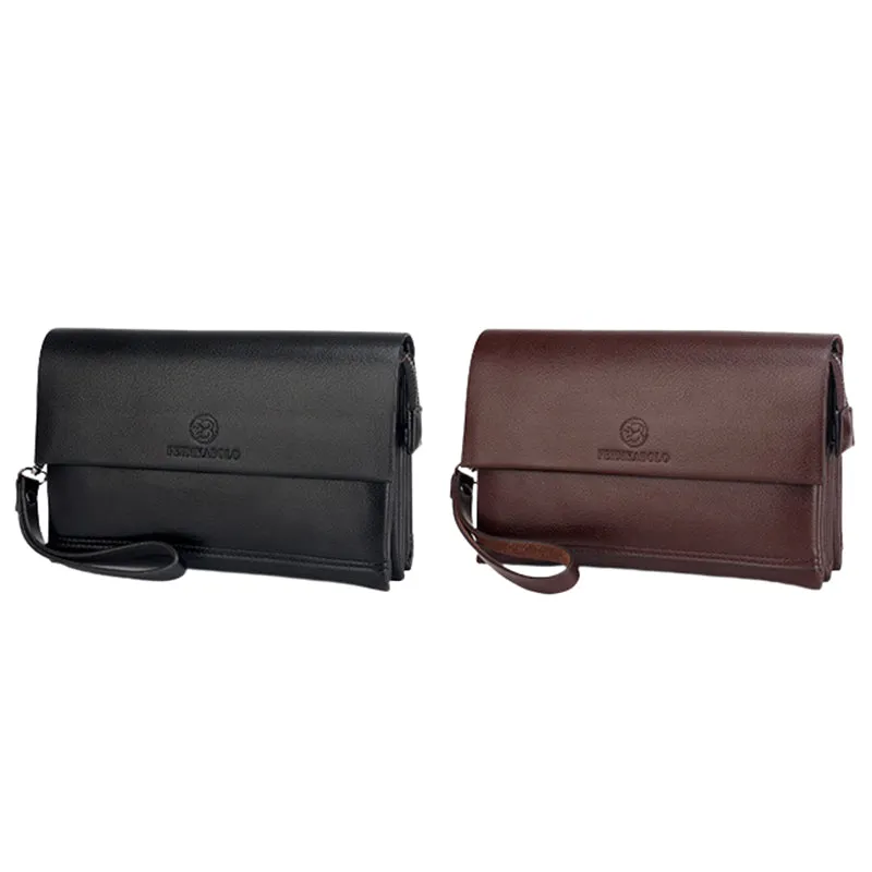 Leather Clutch for Men Triple Compartment Organizer Wrist Bag Wallet