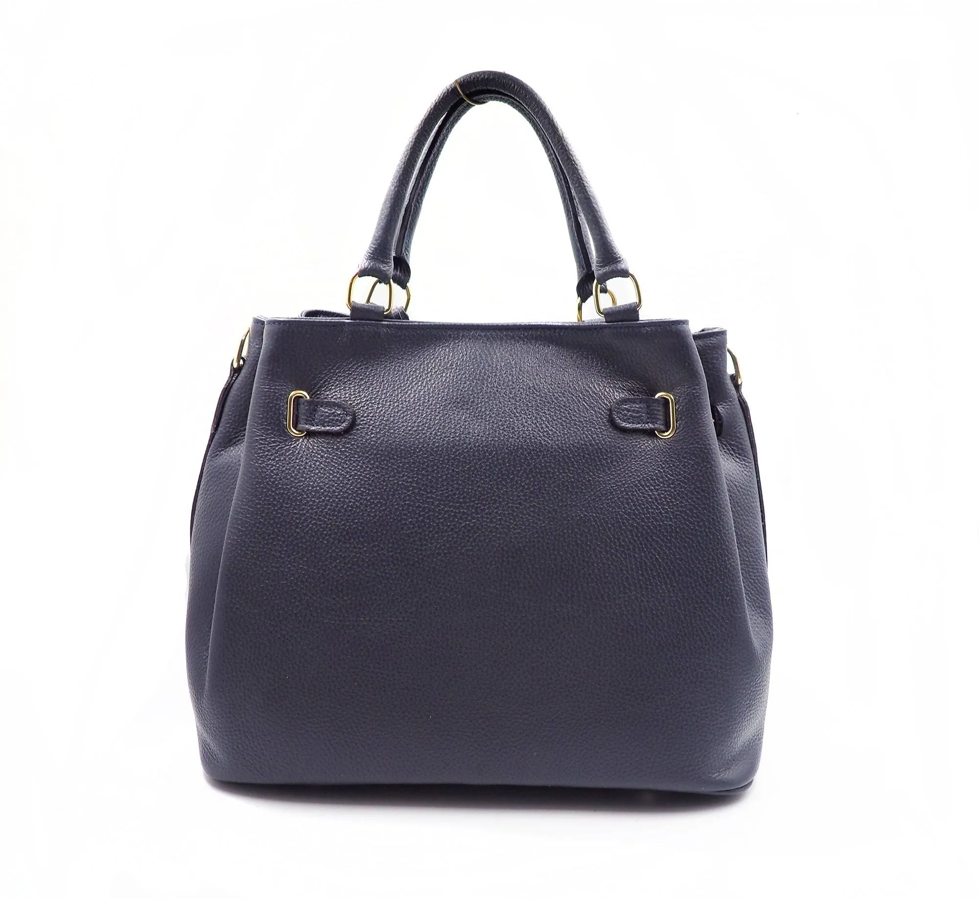 Midnight Navy Leather Handbag Detach Shoulder Strap Padlock Handmade In Italy