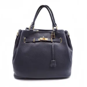 Midnight Navy Leather Handbag Detach Shoulder Strap Padlock Handmade In Italy